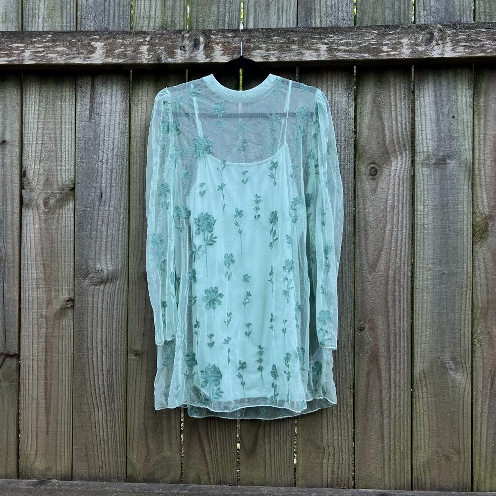 Free People Cecelia Sheer Mini Dress - Light Green